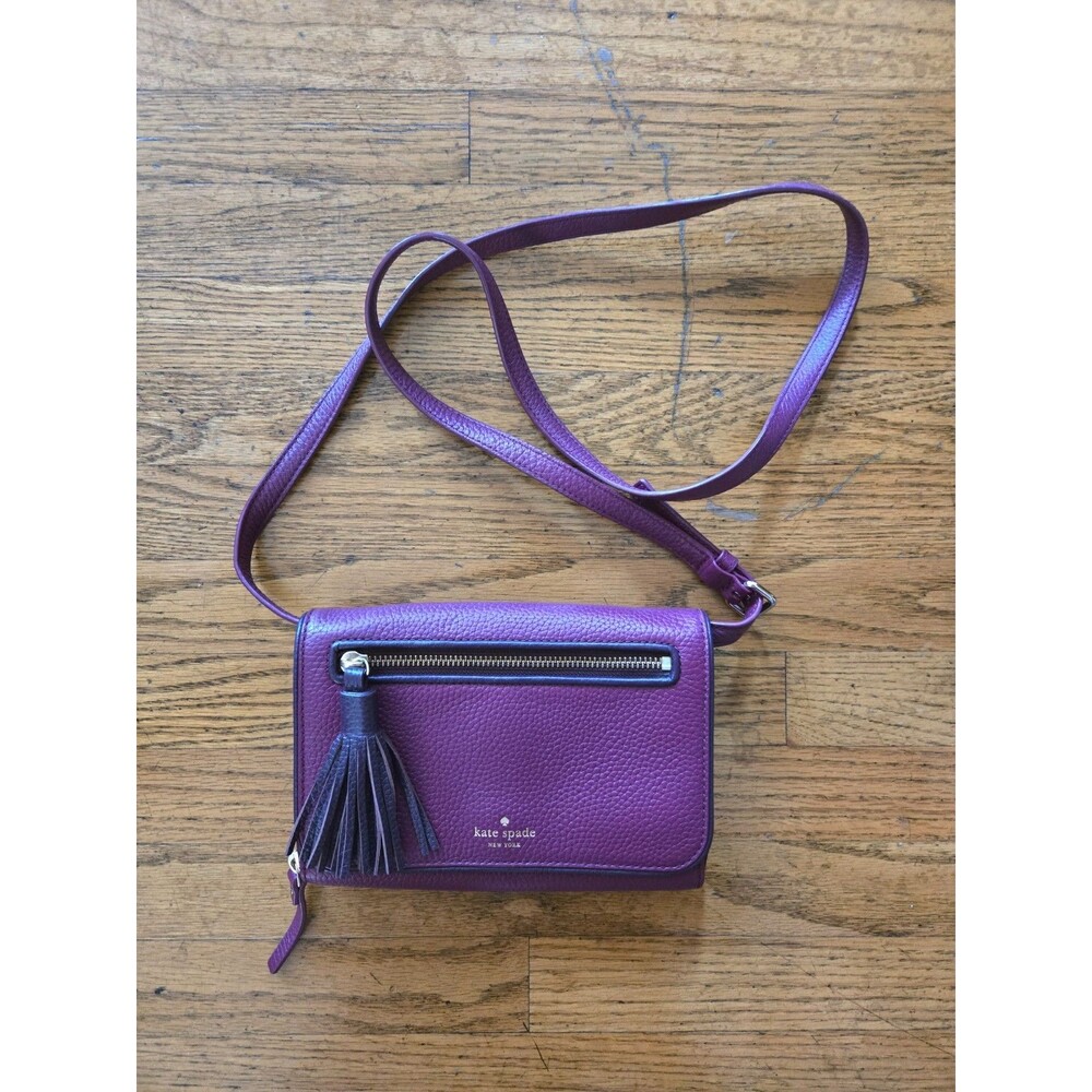 Kate Spade New York Chester Street Avie Plum Leather Crossbody Bag Tassel Zip
